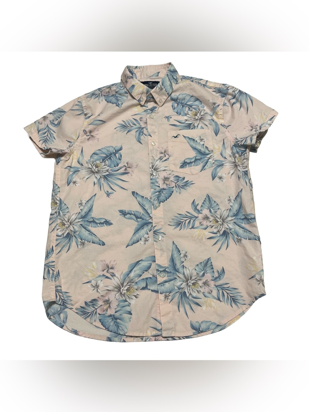 Hollister Men's Short Sleeve Floral Button-Up Shirt - Light Pink/Blue